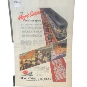 Vintage 1946 New York Central Railroad Magic Carpet Rolls Out Again Ad Advertise